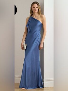 NWT Ralph Lauren Satin Charmeuse One-Shoulder Gown